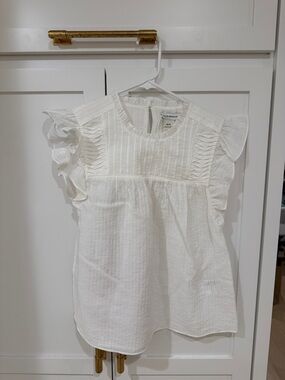 Zara Cream Pintuck Ruffle Sleeve Blouse